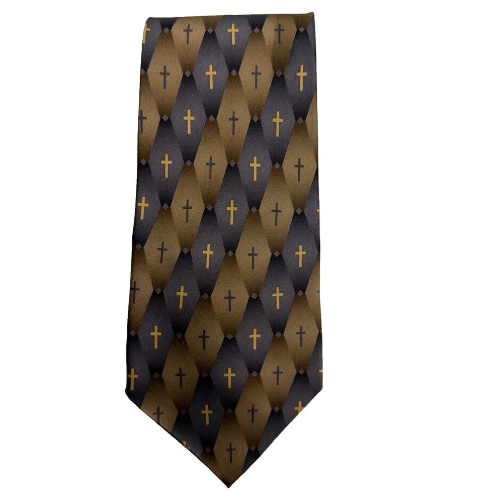Eagles Wings Cross Design Men’s Tie 100% Silk Silver Blue Pastor Christian Gift